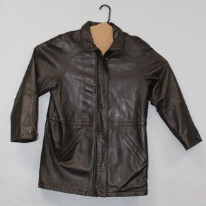 Talbots Mid Length Chocolate Brown Leather Jackets Women's Medium